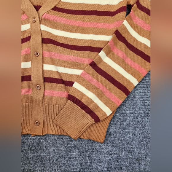 Pact Womens Warm Spice Stripe Classic Fine Knit Cardigan Sweater Size Small NWT - Picture 3 of 11